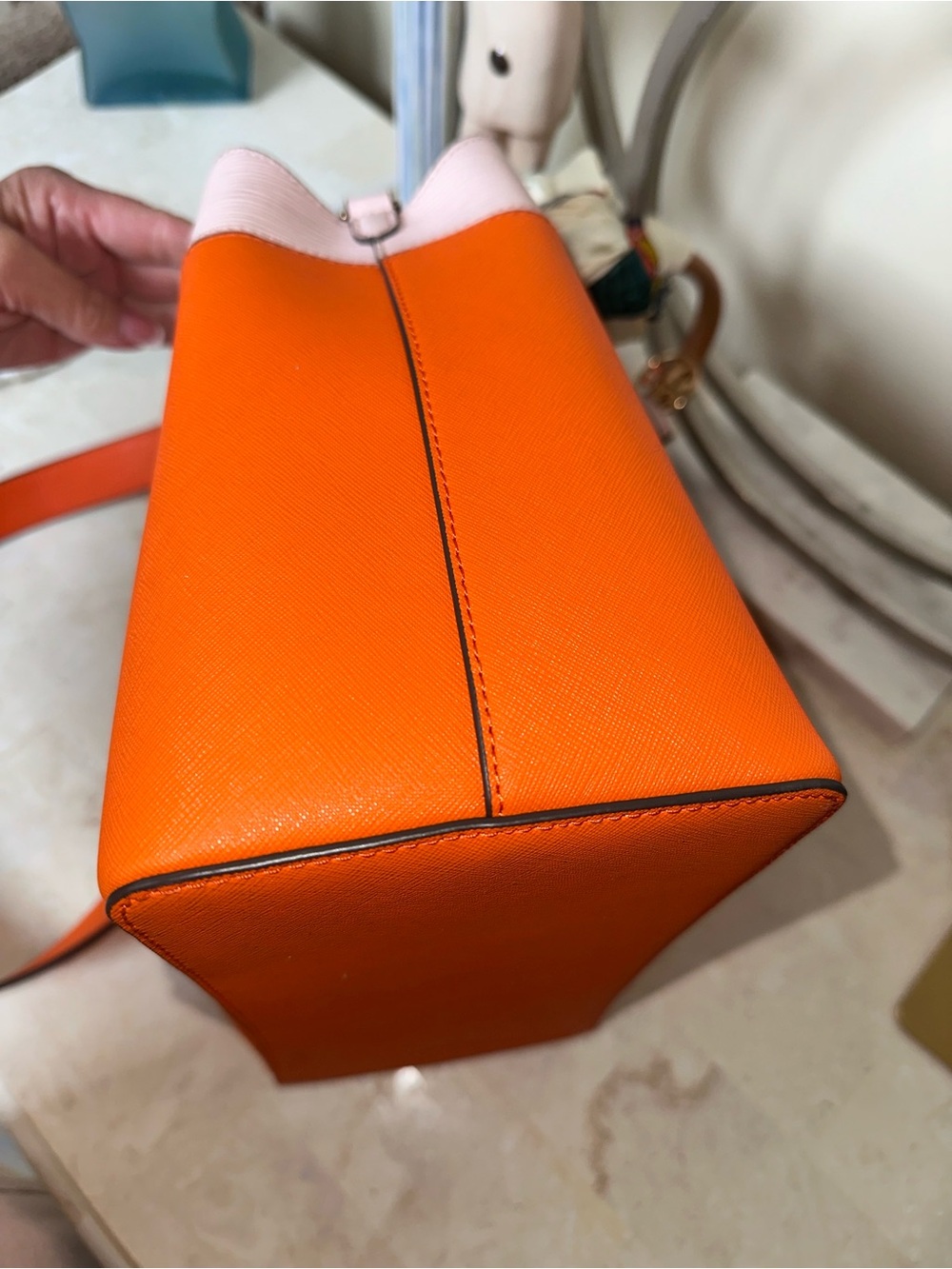Tory Burch Orange & Pink Leather Top-Handle Satchel - Picture 10 of 13